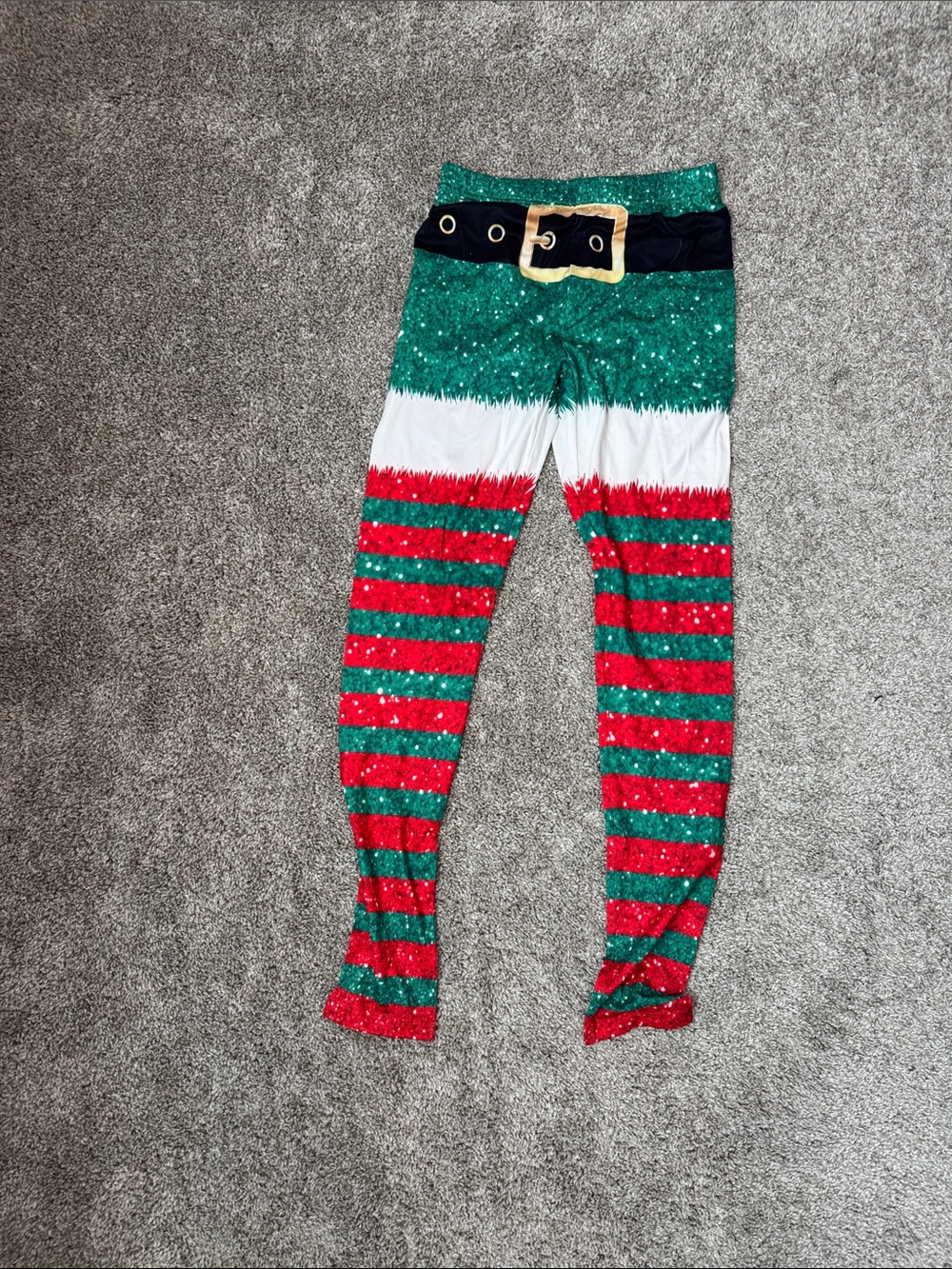 Holiday Elf Belted Leggings — Green, Red & White